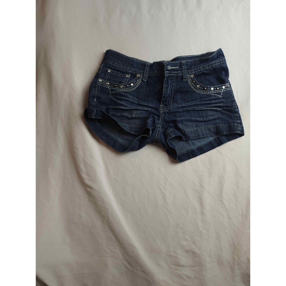 Kaba Jeans Dark‎ Wash Rhinestone Embellished Denim Shorts Size 5 Low Rise Cuffed